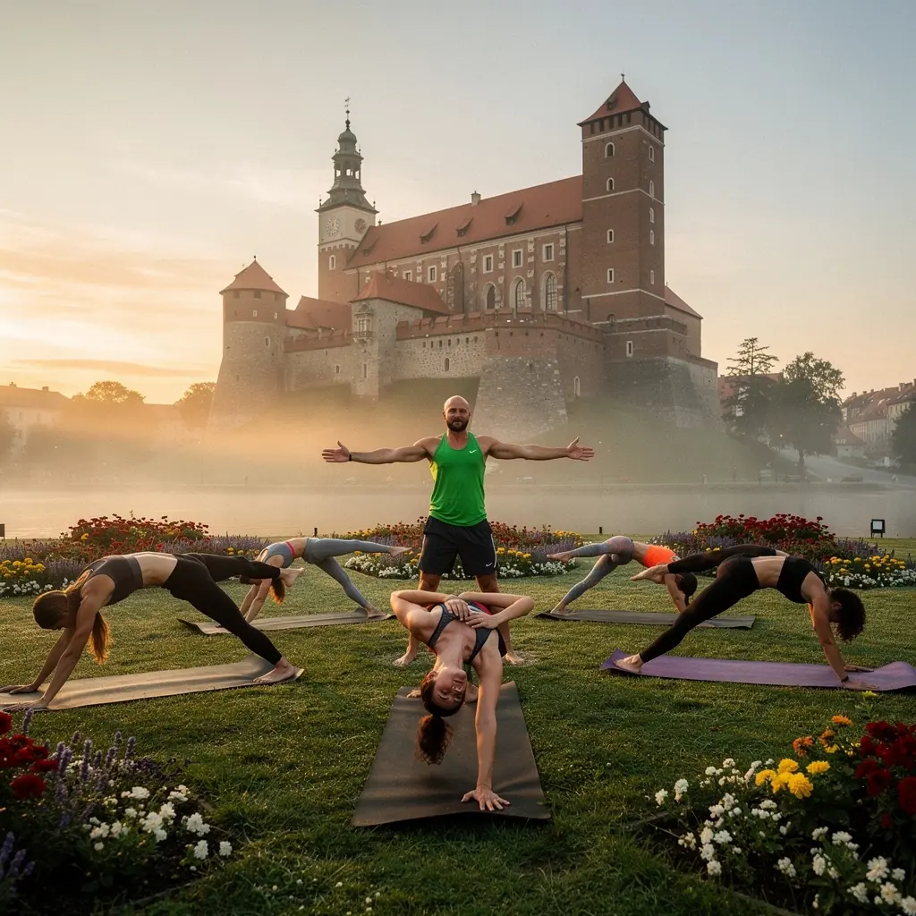 Intensywna sesja jogi z doświadczonym instruktorem prowadzącym grupę praktyków w zaawansowanych pozycjach.